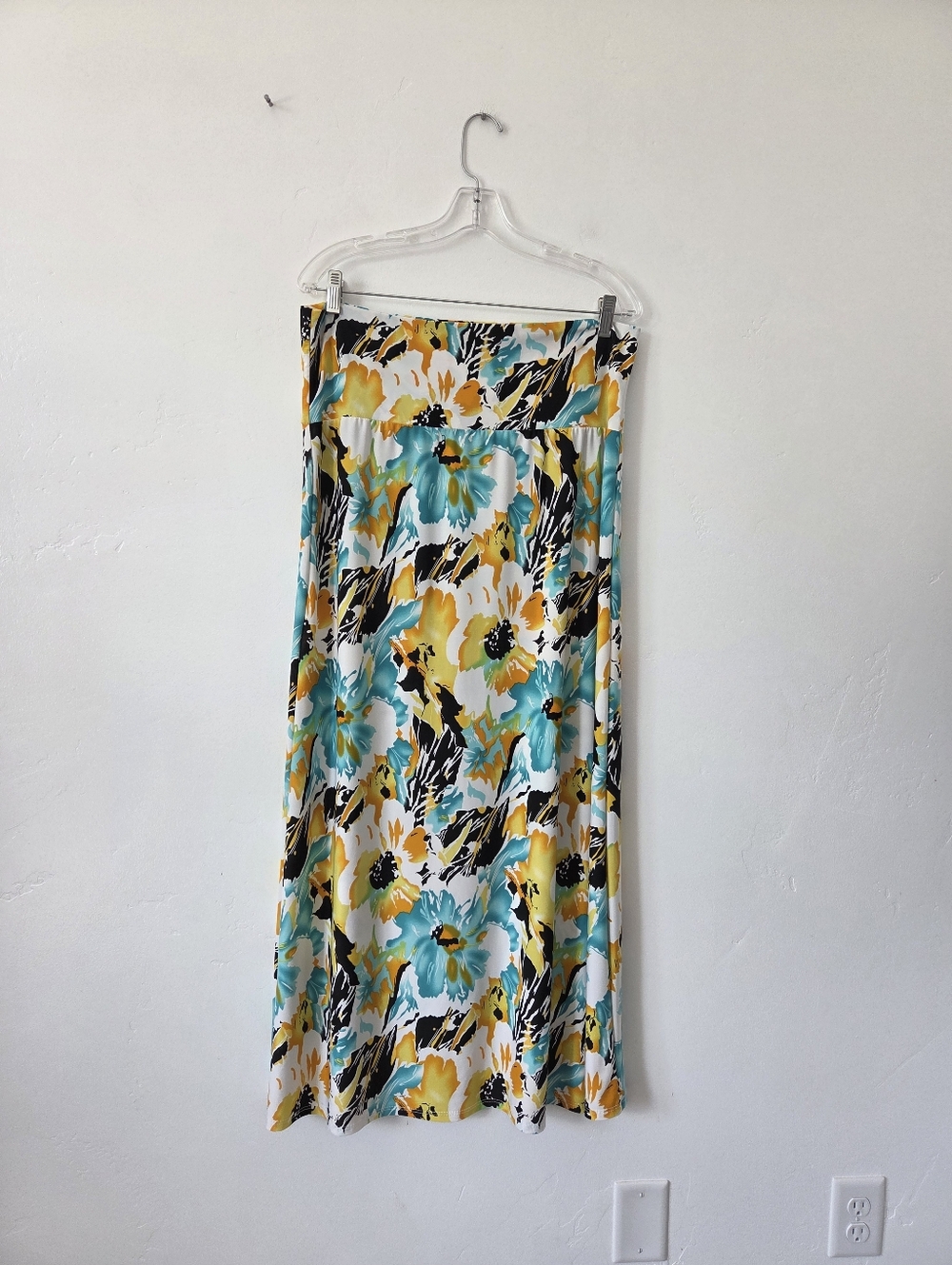 Floral Maxi Skirt Plus Size 2XL Teal Yellow Black Spring Summer Festival Gypsy